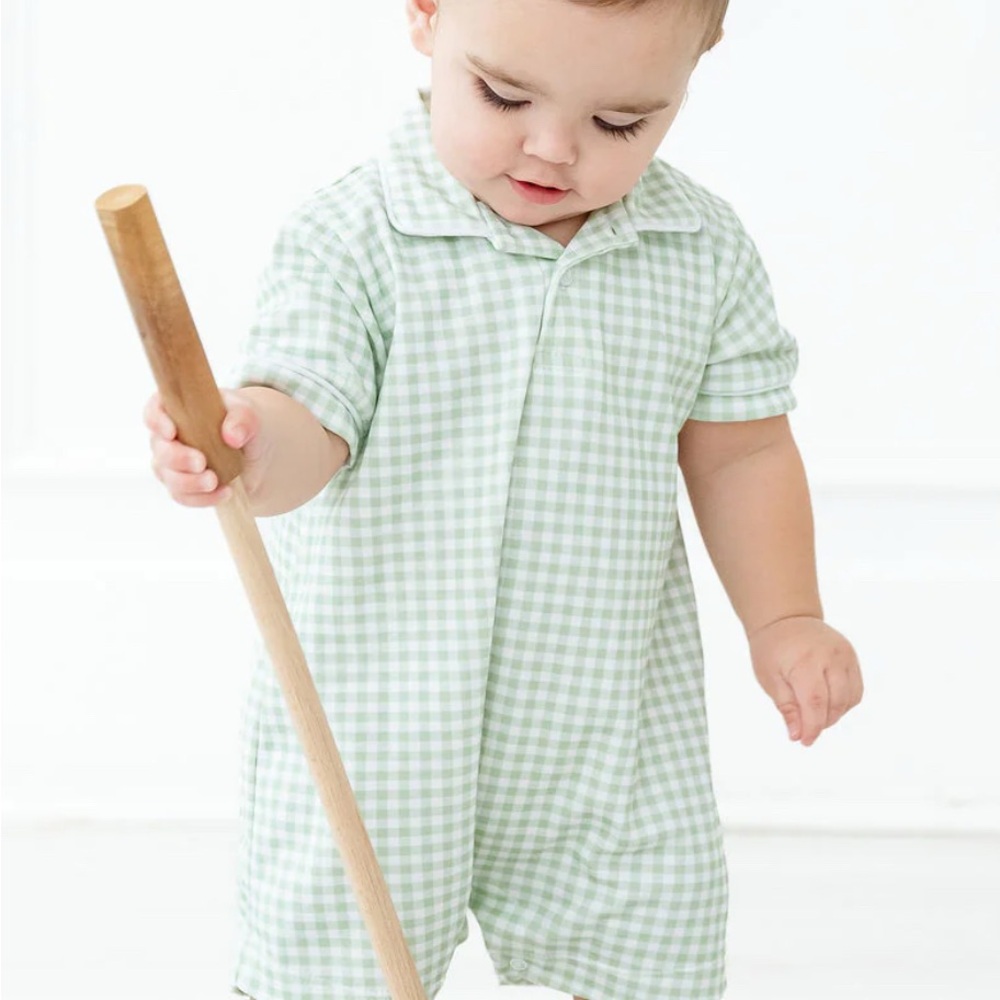 Green Gingham Baby Romper
